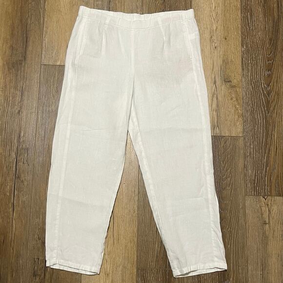 J. Jill Pants - J Jill Love Linen Cropped Pull On Pants S Tall Pockets White Beach Minimalist